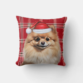 Pomeranian hund röd rutig julhelg kudde
