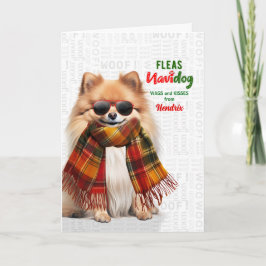 Pomeranian Hund Roliga Loppor Navidog med Namn Helgkort