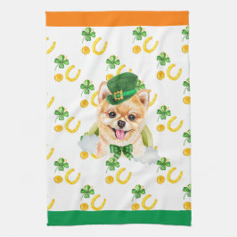 Pomeranian Hund Semester Hem Dekor St Patricks Day Kökshandduk