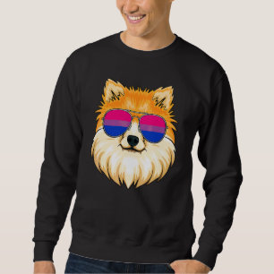 Pomeranian Hund & Solglasögon Bisexuell Flagga Bis Lång Ärmad Tröja