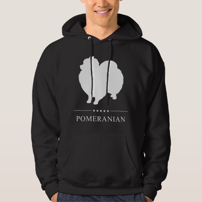 Pomeranian Hund Vit Silhuett  Hoodie (Framsida)
