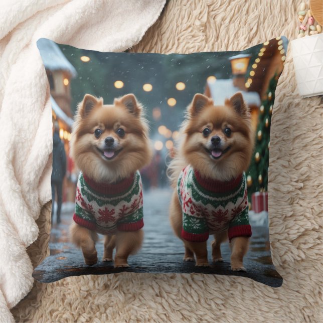Pomeranian Hundar Jul Snö Högtid  Kudde (Filt)