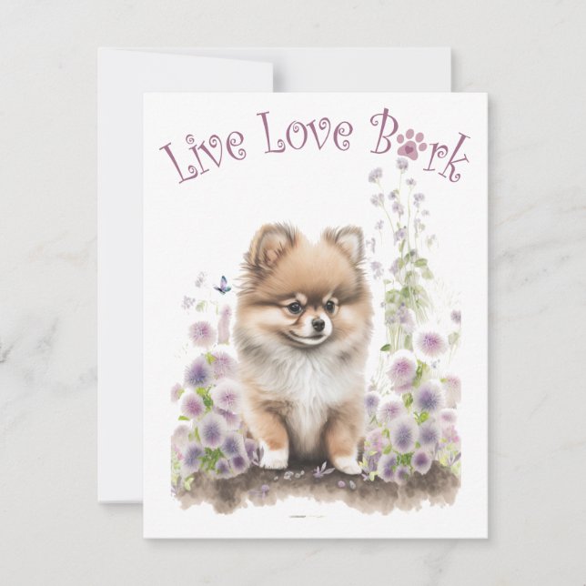Pomeranian Hundmamma Blommig Anteckningskort (Framsida)