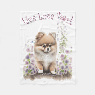 Pomeranian hundmamma blomstermönster fleecefilt