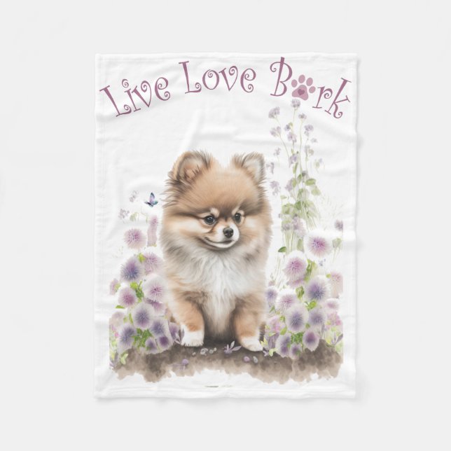 Pomeranian hundmamma blomstermönster fleecefilt (Framsidan)