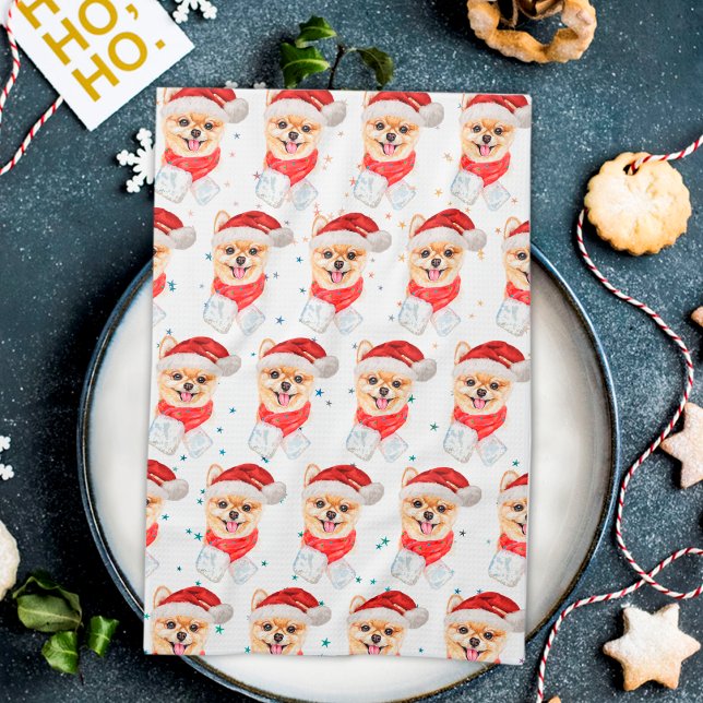 Pomeranian hundras julstjärnor kökshandduk (Skapare uppladdad)