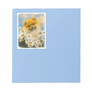 Pomeranian i daisy som målar - original- hundkons anteckningsblock