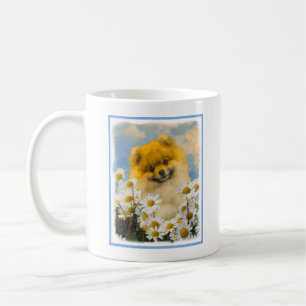 Pomeranian i daisy som målar - original- hundkons kaffemugg