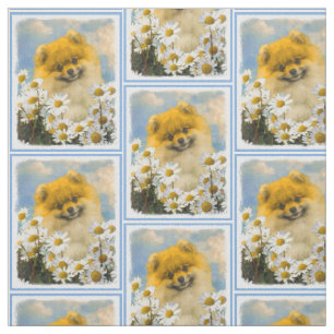 Pomeranian i daisy som målar - original- hundkons tyg