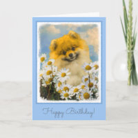 Pomeranian i daisy som målar - original- hundkonst