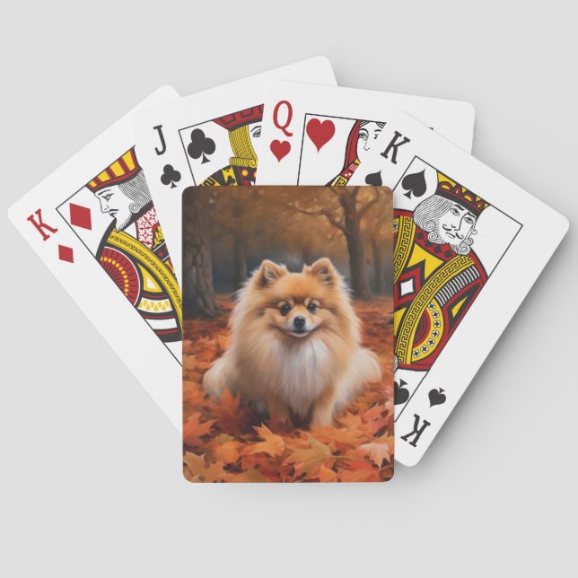 Pomeranian i höstlöv Fall Inspire Casinokort (Baksidan)
