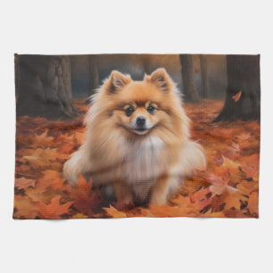 Pomeranian i höstlöv Fall Inspire Kökshandduk