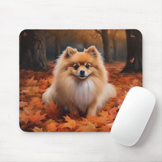 Pomeranian i höstlöv Fall Inspire Musmatta (Med mus)