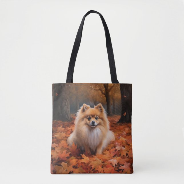 Pomeranian i höstlöv Fall Inspire Tygkasse (Framsida)