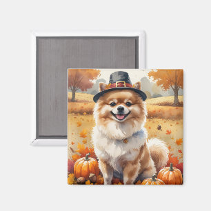 Pomeranian i höstlöv tackgivande konst magnet