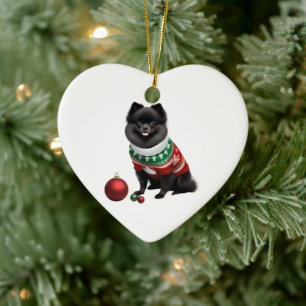 Pomeranian i jultröja Roligt & Gulligt Julgransprydnad Keramik