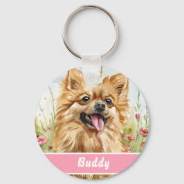 Pomeranian ID-märke – Lägg till namn & kontakt Nyckelring
