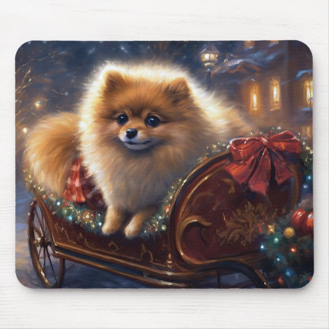 Pomeranian jul firande säsong borstad  musmatta (Framsidan)