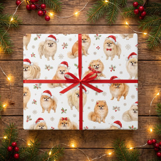 Pomeranian jul vattenfärg tomte hund mönster presentpapper