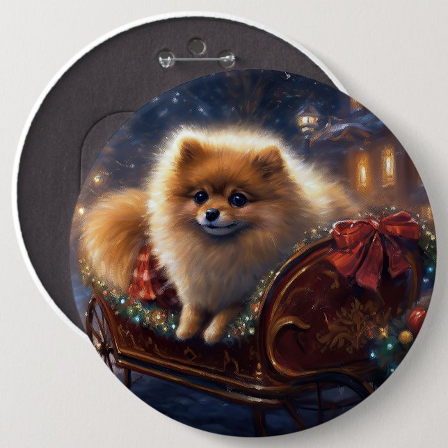 Pomeranian Julfirande Brukad Knapp (Framsida & baksida)