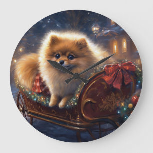 Pomeranian Julfirande Brukad Stor Klocka