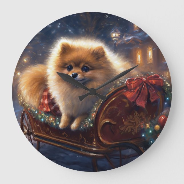 Pomeranian Julfirande Brukad Stor Klocka (Framsida)