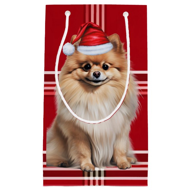 Pomeranian Julhund Julpresent Röd Randig Jul (Framsidan)
