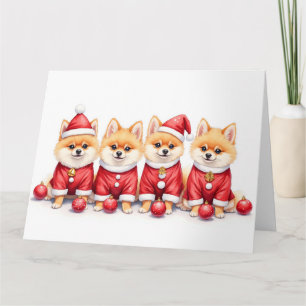 Pomeranian julklänning tomtehatt kort