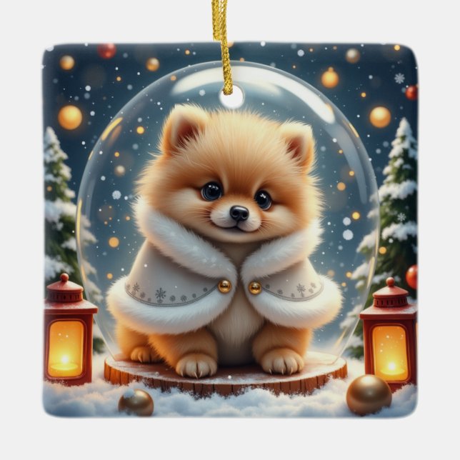 Pomeranian julkonst julgransprydnad keramik (Framsida)