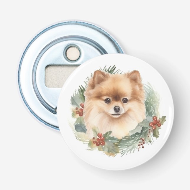 Pomeranian Julkrans Festiva Hundar Flasköppnare (Framsidan)