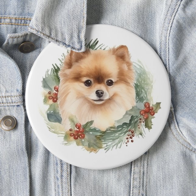 Pomeranian Julkrans Festiva Hundar Knapp (In Situ)