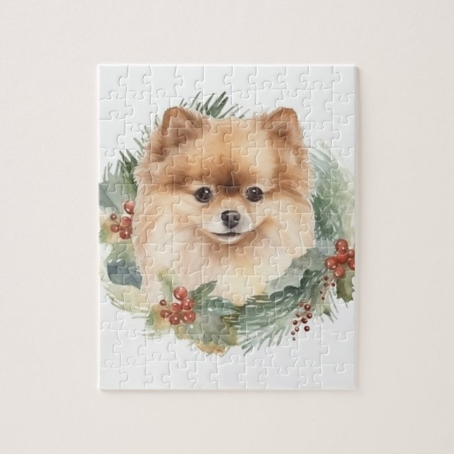 Pomeranian Julkrans Festiva Hundar Pussel (Vertikal)