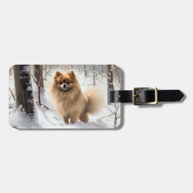 Pomeranian Låt det snöa Jul Bagagebricka (Horisontell Framsida)