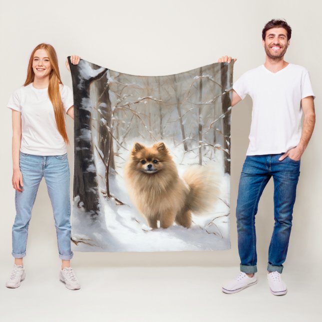Pomeranian Låt det snöa Jul Fleecefilt (På plats)