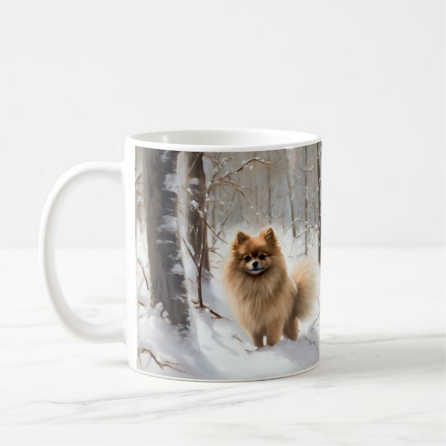 Pomeranian Låt det snöa Jul Kaffemugg (Vänster)