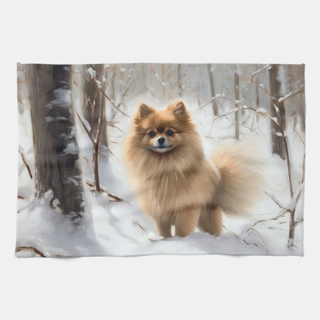 Pomeranian Låt det snöa Jul Kökshandduk (Horisontell)