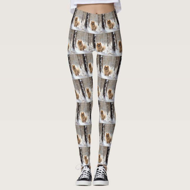 Pomeranian Låt det snöa Jul Leggings (Framsida)