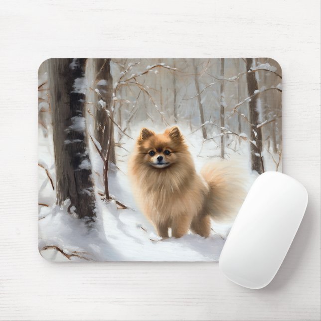 Pomeranian Låt det snöa Jul Musmatta (Med mus)