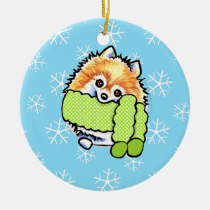 Pomeranian låt det snöa julgransprydnad keramik