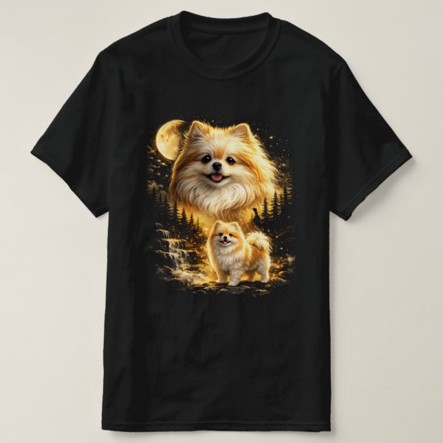 Pomeranian ler mot månen t shirt (Design framsida)