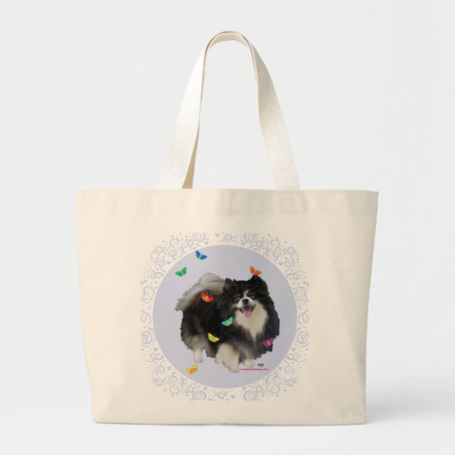 Pomeranian med fjärilar jumbo tygkasse (Framsidan)