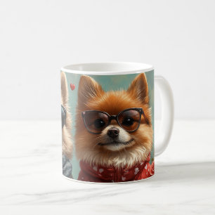 Pomeranian med hjärtrusor Alla hjärtans dag  Kaffemugg