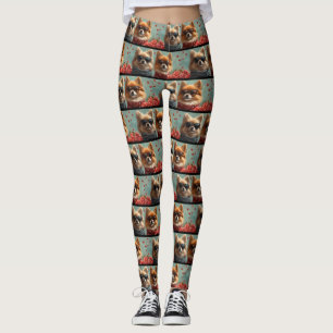 Pomeranian med hjärtrusor Alla hjärtans dag  Leggings