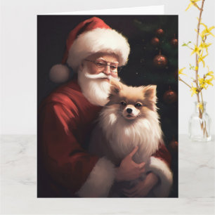 Pomeranian Med Tomte Festive Jul Kort