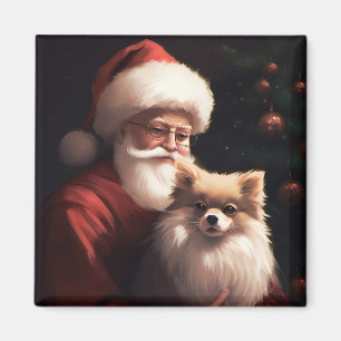 Pomeranian Med Tomte Festlig Jul Magnet