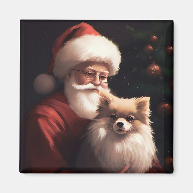 Pomeranian Med Tomte Festlig Jul Magnet (Framsidan)