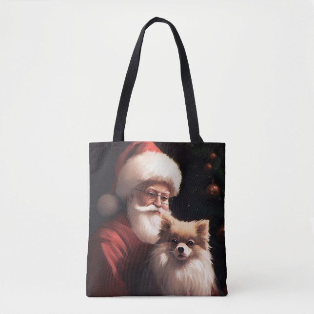 Pomeranian Med Tomte Festlig Jul Tygkasse (Framsida)