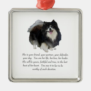 Pomeranian- Minnesdosa Hona Julgransprydnad Metall
