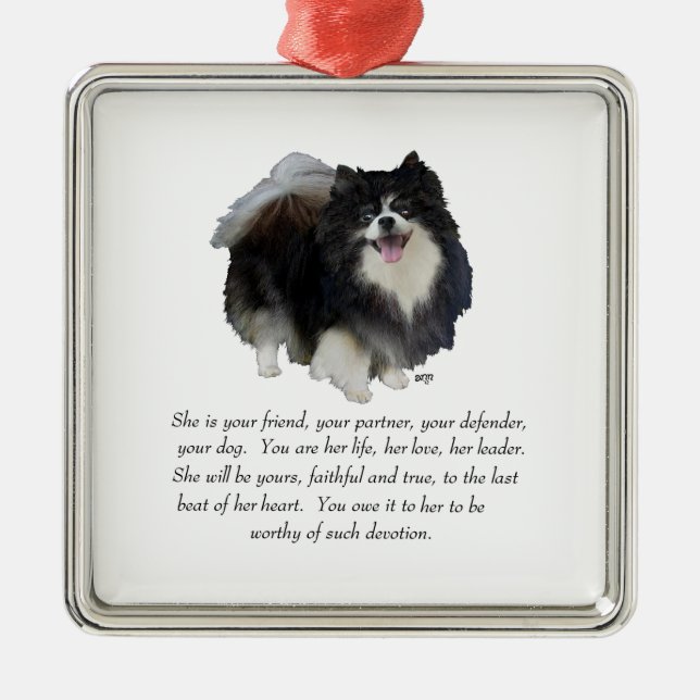 Pomeranian- Minnesdosa Hona Julgransprydnad Metall (Framsidan)