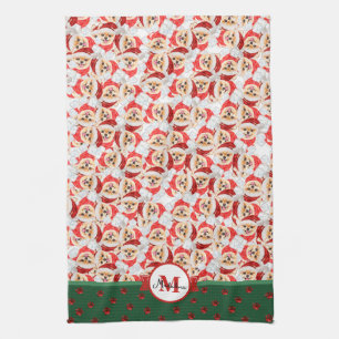 Pomeranian Mönster Monogram Jul Hund Kökshandduk